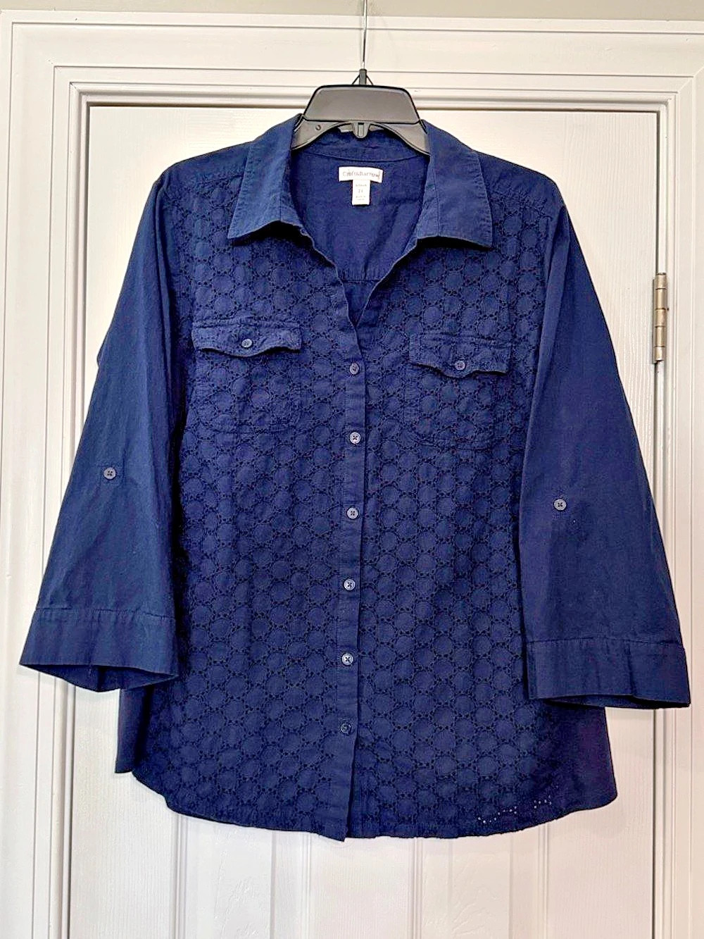 Croft & Barrow Women's Geometric Button Down Cotton Shirt Size 2X